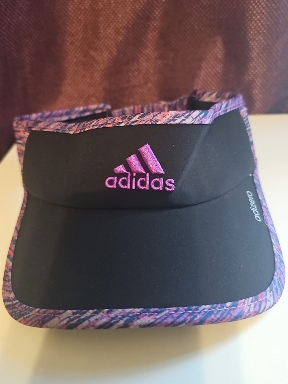 Adidas Black Visor with Purple Logo and Multicolor Trim